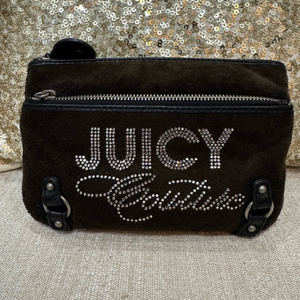 Vintage Juicy Couture Y2K Black Bling Velour Clutch Pouch